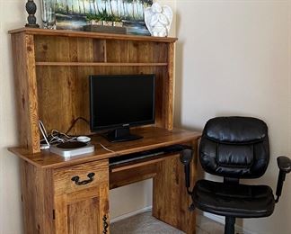 Computer Desk, Table Lamp, Desk Chair, Apple TV, Computer, Mouse and Keyboard