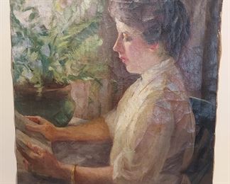 Ella B Smith oil on canvas Portrait of a woman reading