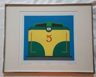 Biron Valier silk screen of train engine. engine number 5