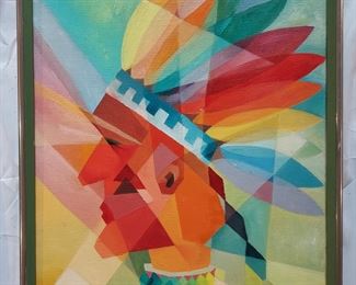 Lloyd Johnson Oil on canvas cubist native american 1975