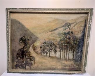 M Clark Walter oil on canvas landscape path along river