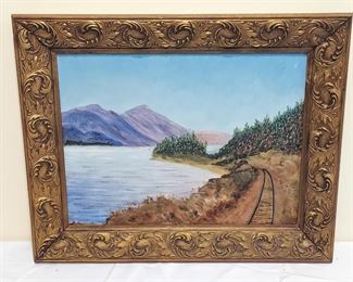 Rebie Harington oil on board lake scene
