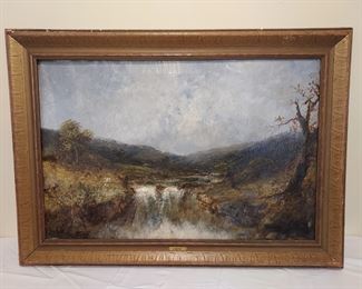 J Bond oil on canvas painting waterfall