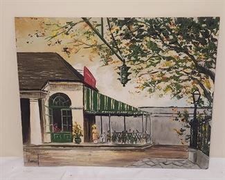 Hansel oil on board cafe scene