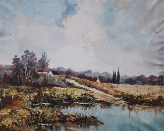 Mourier oil on canvas lake side view