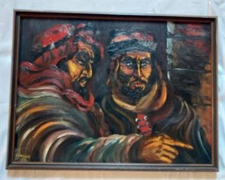 R Carman oil painting on board middle eastern men
