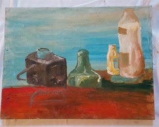 Joel Hallenbeck oil on canvas mid century still life