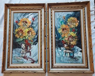 Morris Katz Mid century floral still life, Pair of