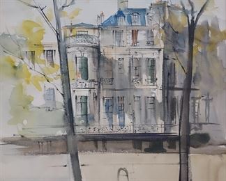 Rene William Thomas watercolor of French Chateau