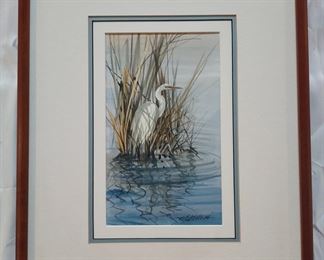 Millard Wells watercolor painting of a crane