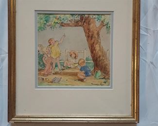 Romney Gay Cat stuck in a tree watercolor