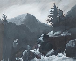 W Bridge Jones gouache painting after Salomon van Ruysdael