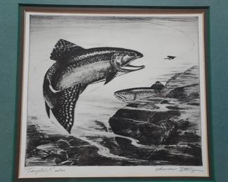 Churchill Ettinger Trout Fly fishing etching