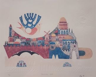 Amram Ebgi Etching Jerusalem Gate Signed and #