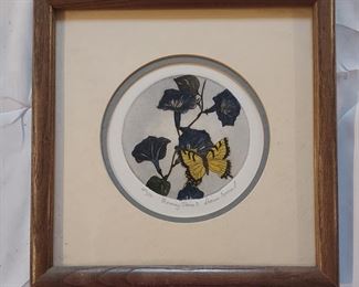 Dianne Krumel Colored etching morning flowers singed #