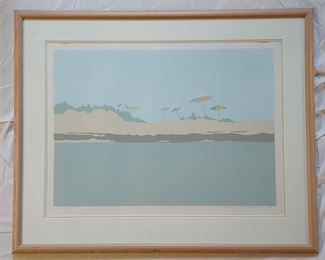 Melissa Bonin lithograph beach scene title umbrellas