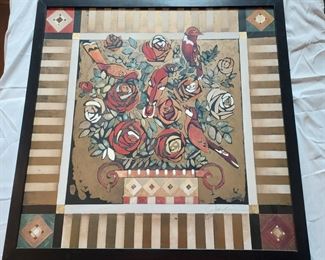 Liz Jardine embellished lithograph still life birds and flowers Circle of friends