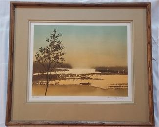 Thomas Kruger Lithograph of sunset at inlet