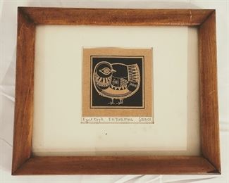 Axel Salto woodblock print Eget tryk. EM TIVOLIFUGL