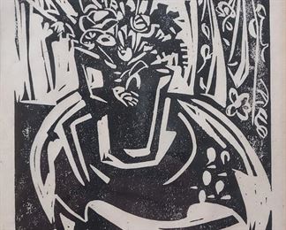 m Detleson woodblock print by the window
