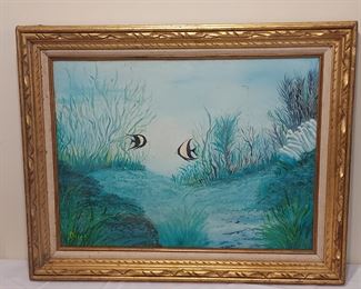 Dore oil on canvas tropical angelfish