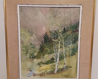 RUTH C HAGSTROM oil on board birch trees