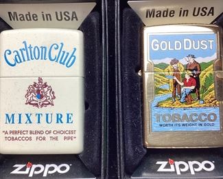 (2) ZIPPO, CARLTON CLUB & GOLD DUST TOBACCO LIGHTERS, NEW