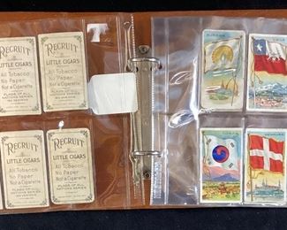 VTG. CIGARETTE COUNTRY CARDS, RECRUIT LITTLE CIGARS, FLAGS,