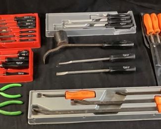 ASSORTED SNAP-ON PLIERS, PRY BARS, SCREWDRIVERS, 