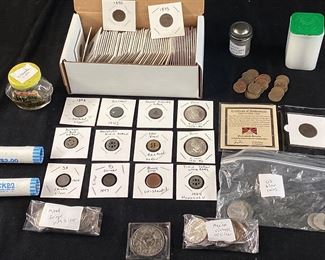 ASSORTED COINS, SOME SILVER, SOME ANCIENT ROMAN COINS, NICKELS, PENNIES