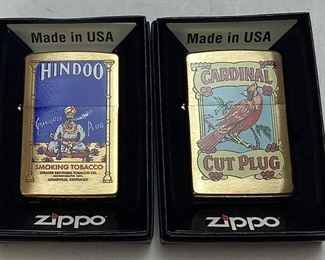  (2) RARE ZIPPO LIGHTERS, HINDOO & CARDINAL TOBACCO,  