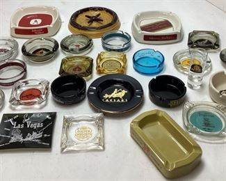 VTG. ASH TRAYS & 1 SHOT GLASSES, JOHNNY WALKER, LADY LUCK, TROPICANA, LAS VEGAS, 