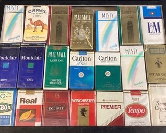 ASSORTED VTG. CIGARETTE CARTONS, PALL MALL, L&M, MONCLAIR, MISTY, TEMPO,