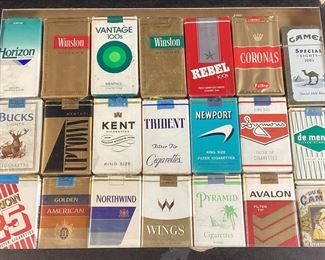 ASSORTED VINTAGE CIGARETTE TOBACCO PACKS, FACTOR SEALED, REBEL, CAMEL SPECIAL, BUCKS, KENT, AVALON, HORIZON