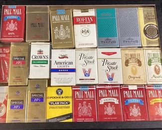 ASSORTED VTG. CIGARETTE CARTONS, PALL MALL, TEMPO, MISTY, WINCHESTER, VEGAS GOLD, PRIVATE STOCK, LUCKY TEN, CROWNS,