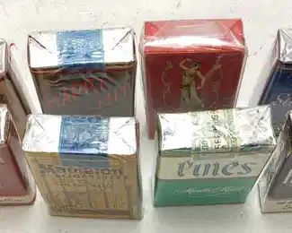 8 VTG. RARE CIGARETTE TOBACCO PACKS, FACTORY SEALED EARLY CAMEL, SALOME IDEAL, HAPPY HIT, PINES MENTHOL, HED KLEER, MAPLETON, ARDATH & HERALD,