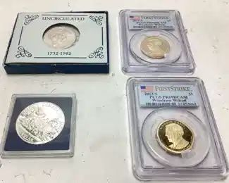 ASSORTED COINS, 90% WASHINGTON 1/2$, 2 GRADED $1 COINS, CANADIAN COIN, 