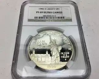1986 S LIBERTY SILVER COIN GRADED PF69 ULTRA CAMEO,