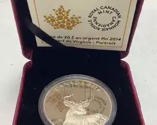 2014 99% SILVER $20 WHITE TAIL DEER CANADIAN COIN, 