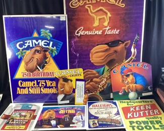 VTG. & MODERN ADVERTISING, PRINTS, SIGNS, MIRRORS, CAMEL, BIG JOGN, JAWS, DURBAK, GEORGE WASHINGTON, KEEN KUTTER