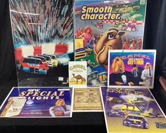 VTG. & MODERN ADVERTISING, PRINTS, SIGNS, MIRRORS, CAMEL, BIG JOGN, JAWS, DURBAK, GEORGE WASHINGTON, KEEN KUTTER