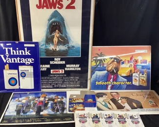 VTG. & MODERN ADVERTISING, PRINTS, SIGNS, MIRRORS, CAMEL, BIG JOGN, JAWS, DURBAK, GEORGE WASHINGTON, KEEN KUTTER