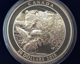 2015 $20 FINE SILVER GRIZZLY BEAR: