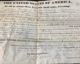 PRESIDENT MARTIN VAN BUREN LAND GRANT  & CIVIL WAR DOCS,