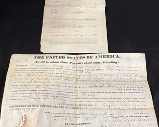 PRESIDENT MARTIN VAN BUREN LAND GRANT  & CIVIL WAR DOCS,