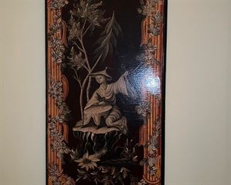 Pair of Large Chinoiserie Wood Panels 
27" w by 47"h