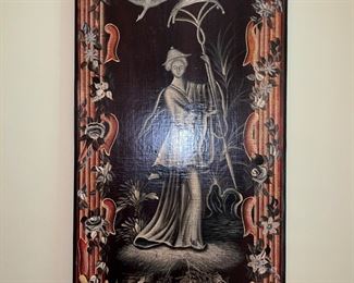 Pair of Large Chinoiserie Wood Panels 
27" w by 47"h