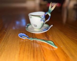 Hummingbird cup and saucer with Iris spoon by Franz 