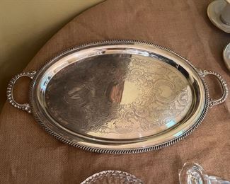 Oval Handled silver plate tray
