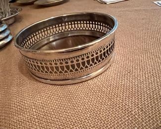 Reticulated silver plate wine coaster 